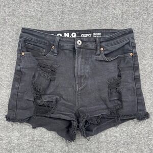 SONG Curvy High Rise Distressed Denim Shorts Black Size 13/31 Raw Hem Boho Chic